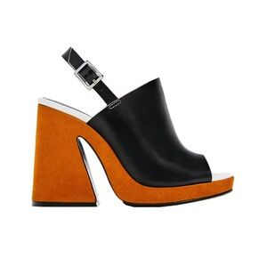 Zara Black and Orange Slingback Wood Heels